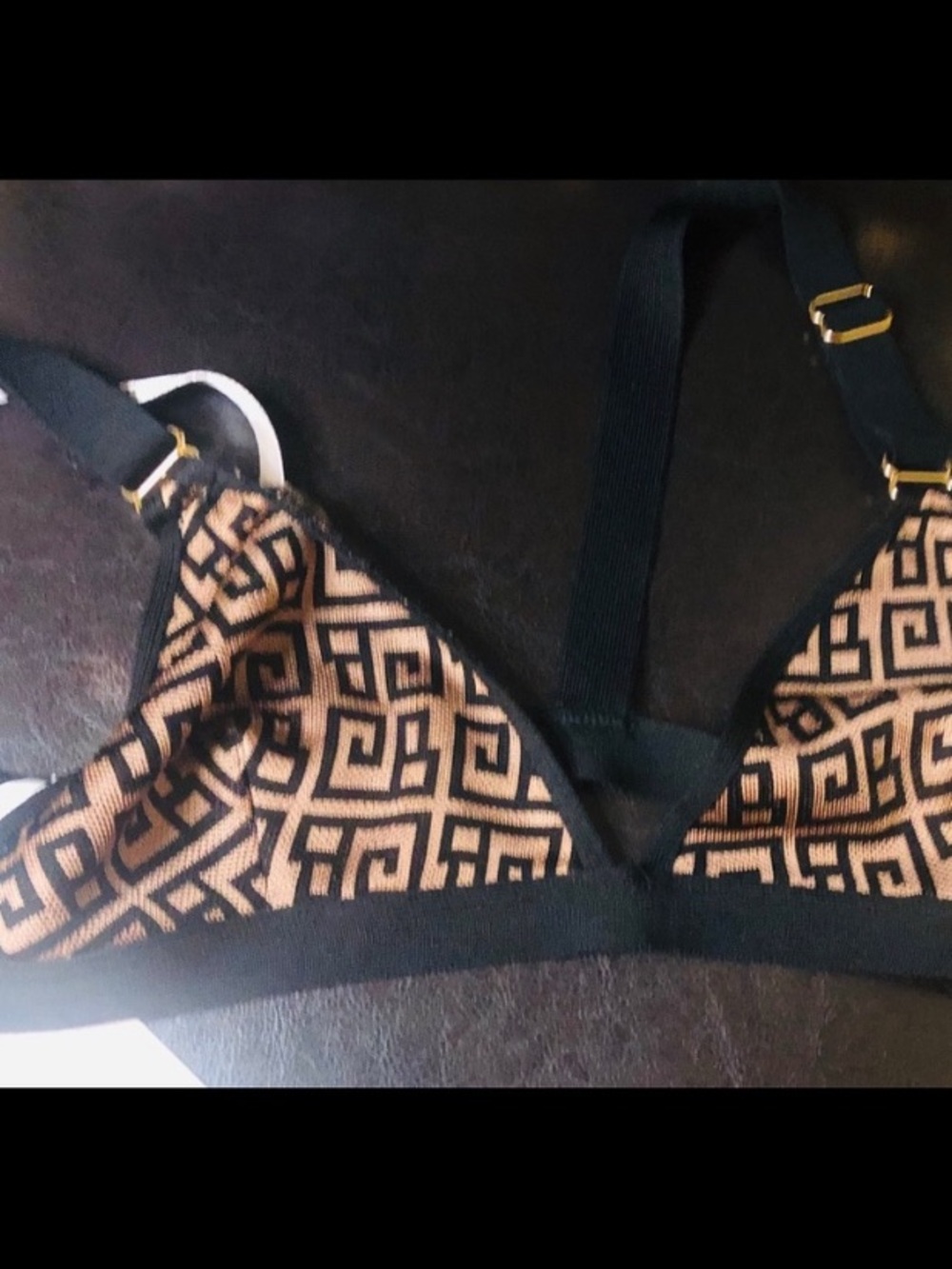 House of CB Black & Tan Geometric Triangle Bralette - Women Intimates